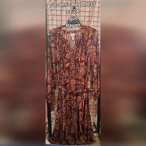 Women's Plus Size 2X St. John's Bay Long Sleeve Paisley Dress